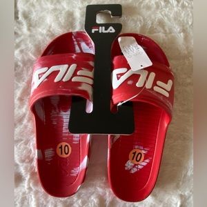 FILA Sleek Slide Marble Size 10 White/ Red Slip-On Women’s Slide Sandals